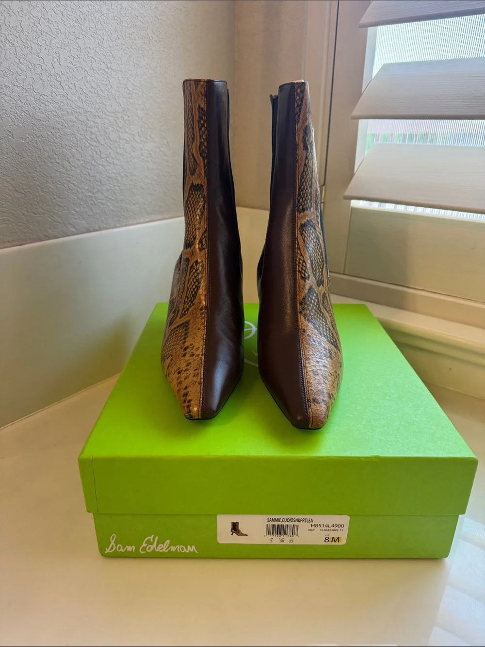 Sam Edelman Sammie Brown Snake-Print Pointed Toe Ankle Boots 8